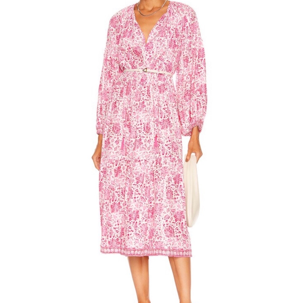 Women’s NATALIE MARTIN Briana dress- pink/white 100% silk. Size small - Picture 2 of 11